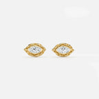 Lab Grown Diamond Marquise Textured Organic Earring in Yellow Gold – Front View | JAUR