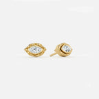 Lab Grown Diamond Marquise Textured Organic Earring in Yellow Gold – View 5 | JAUR