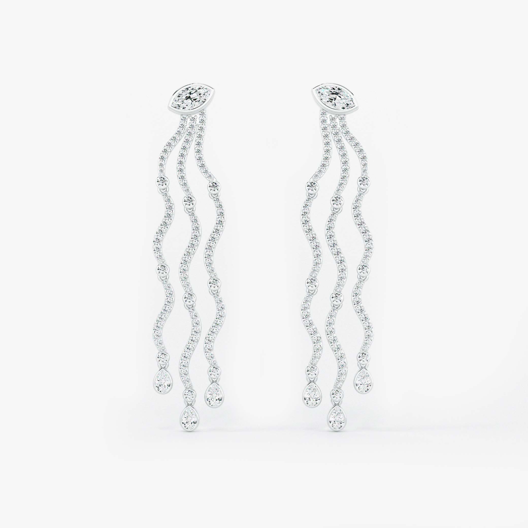 Wave Cascade Drop Earrings - Marquise Base