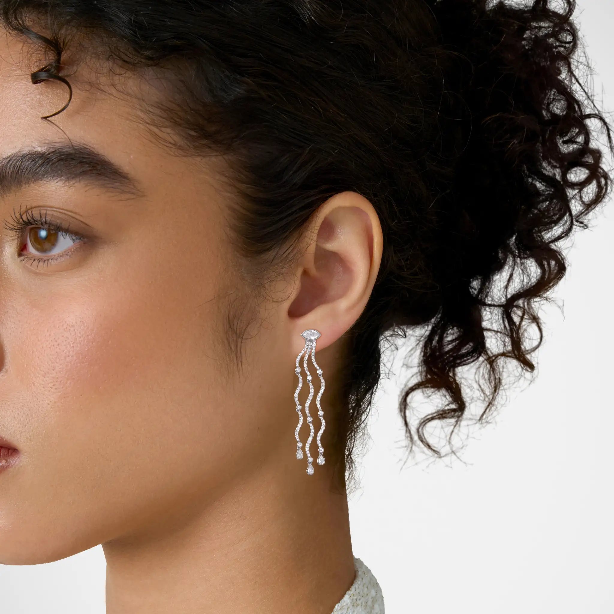 Wave Cascade Drop Earrings - Marquise Base
