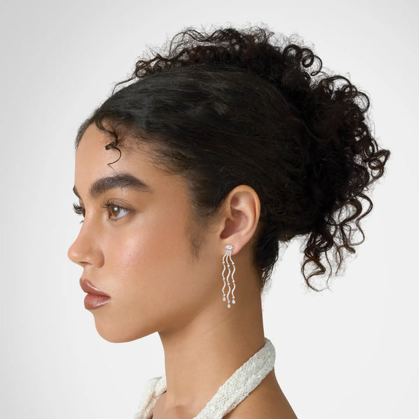 Wave Cascade Drop Earrings - Marquise Base
