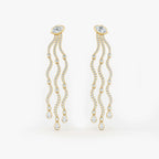 Lab Grown Diamond Wave Cascade Drop Earrings - Marquise Base in Yellow Gold – Pair View | JAUR