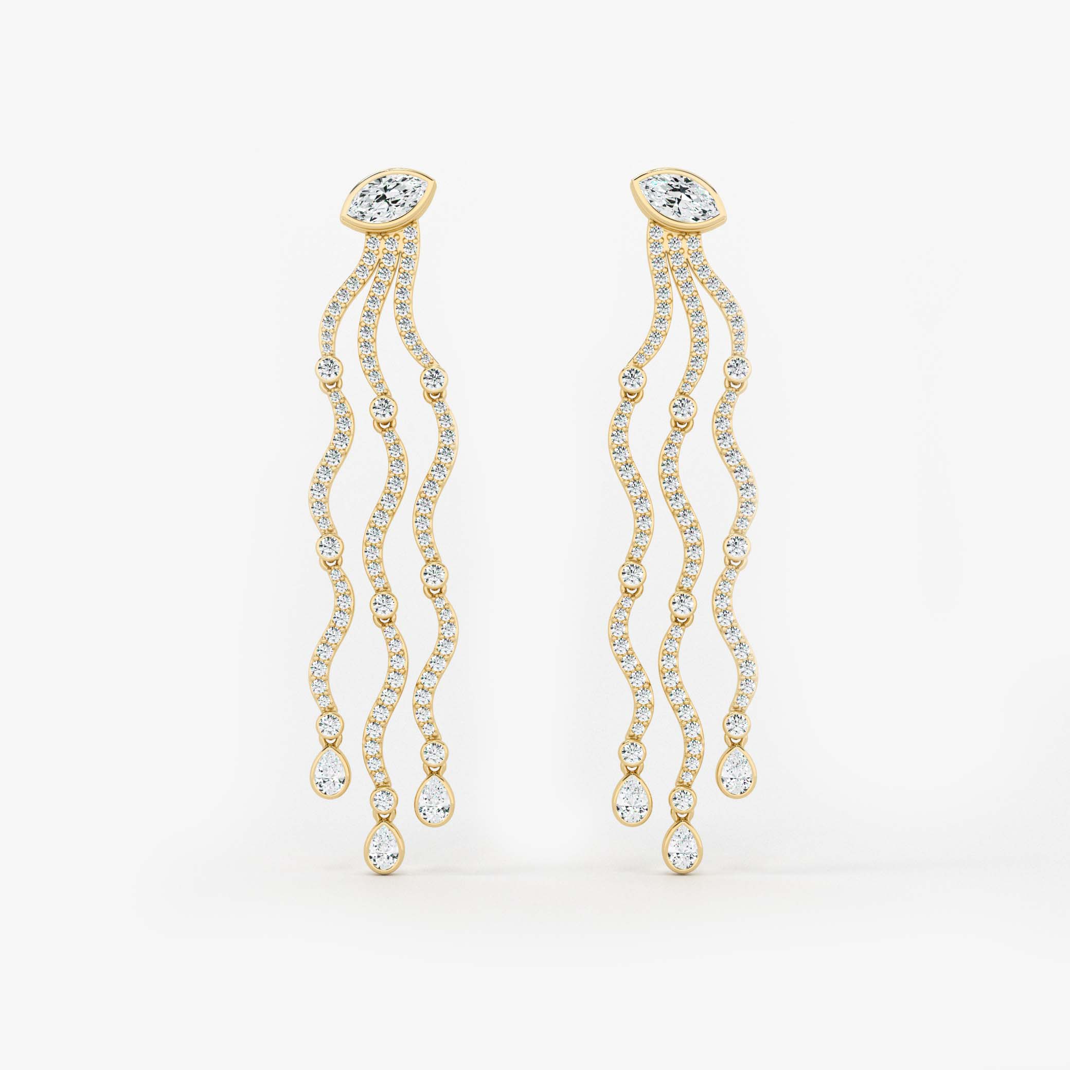 Wave Cascade Drop Earrings - Marquise Base