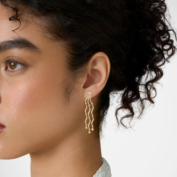 Wave Cascade Drop Earrings - Marquise Base