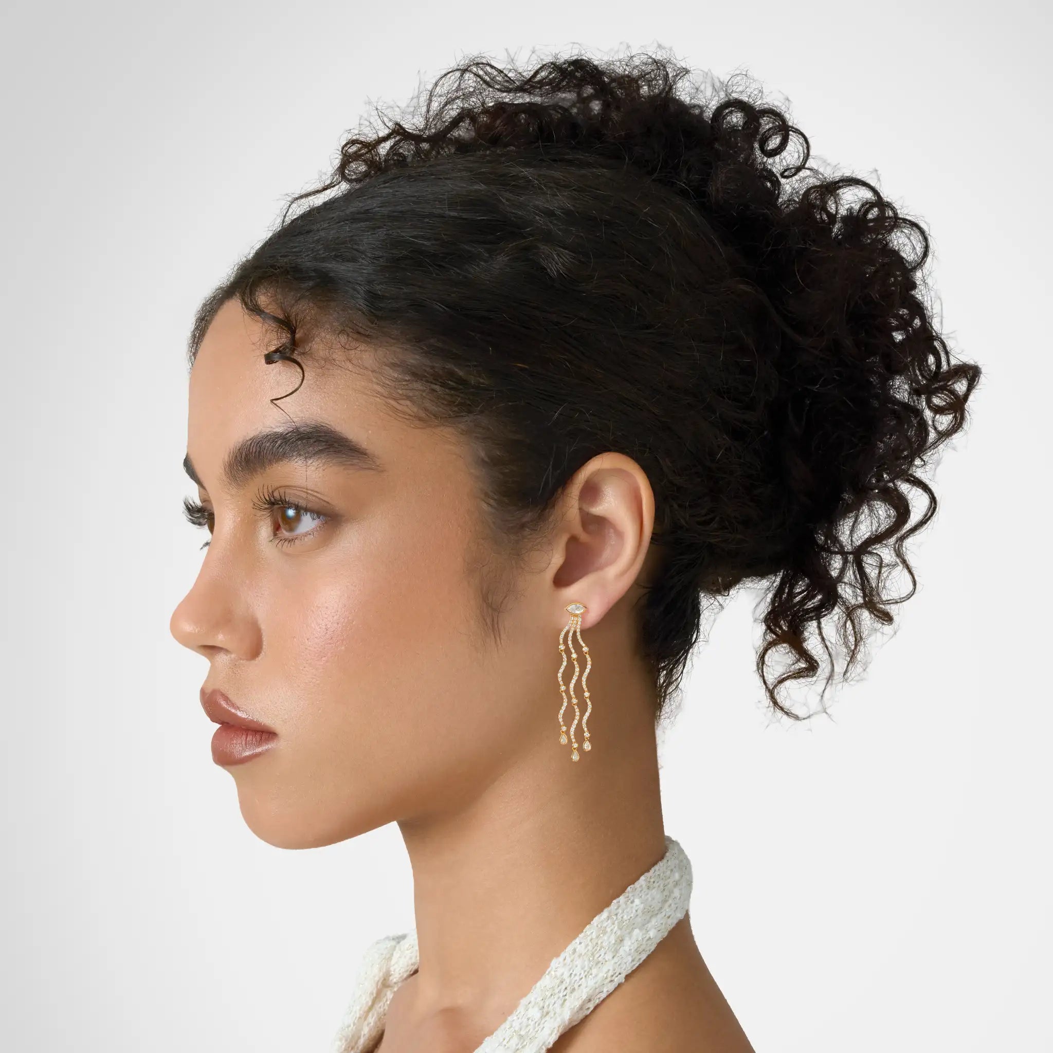Wave Cascade Drop Earrings - Marquise Base