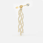 Lab Grown Diamond Wave Cascade Drop Earrings - Marquise Base in Yellow Gold – Pair View | JAUR