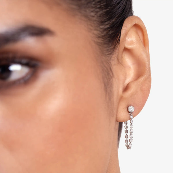 Midi Diamond Dangle Earring - Round Base