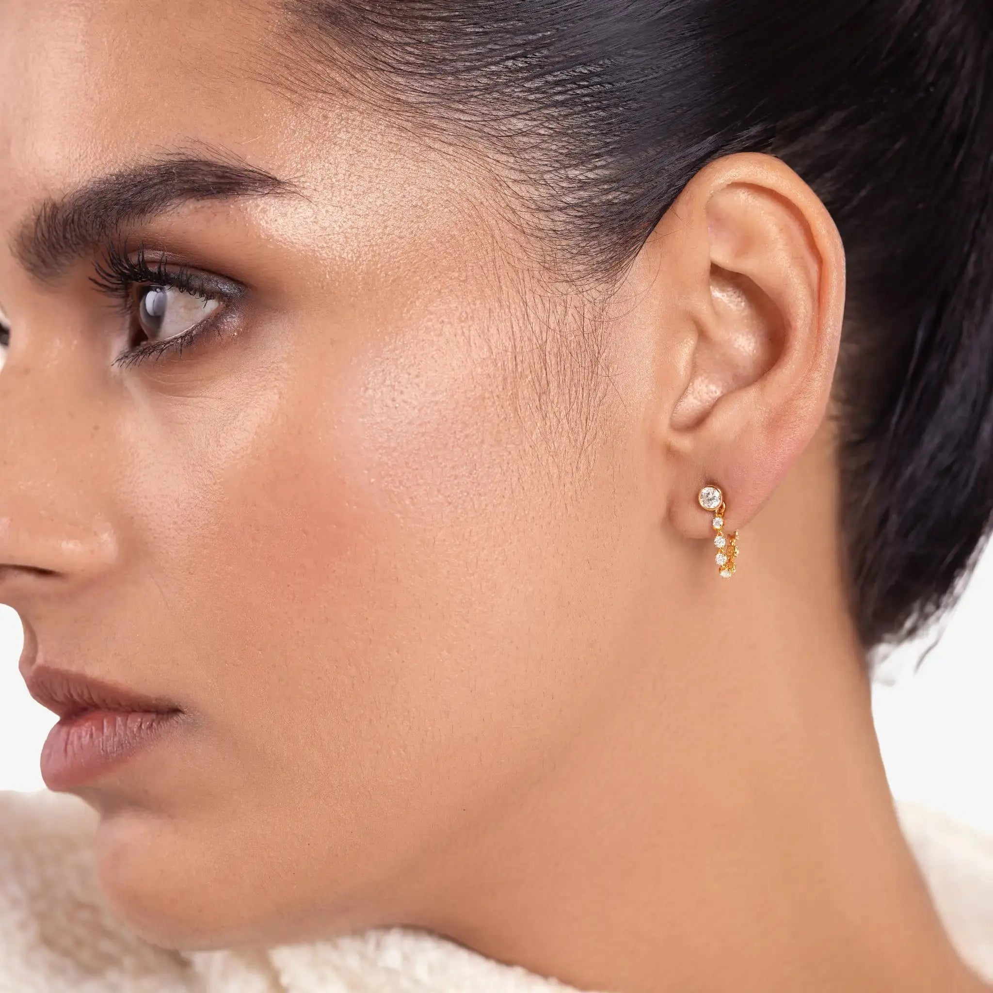 Lab Grown Diamond Mini Diamond Dangle Earring - Round Base in White Gold – Pair View | JAUR