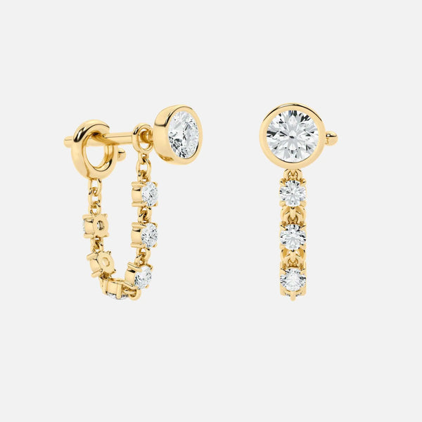 Lab Grown Diamond Mini Diamond Dangle Earring - Round Base in Yellow Gold – View 4 | JAUR