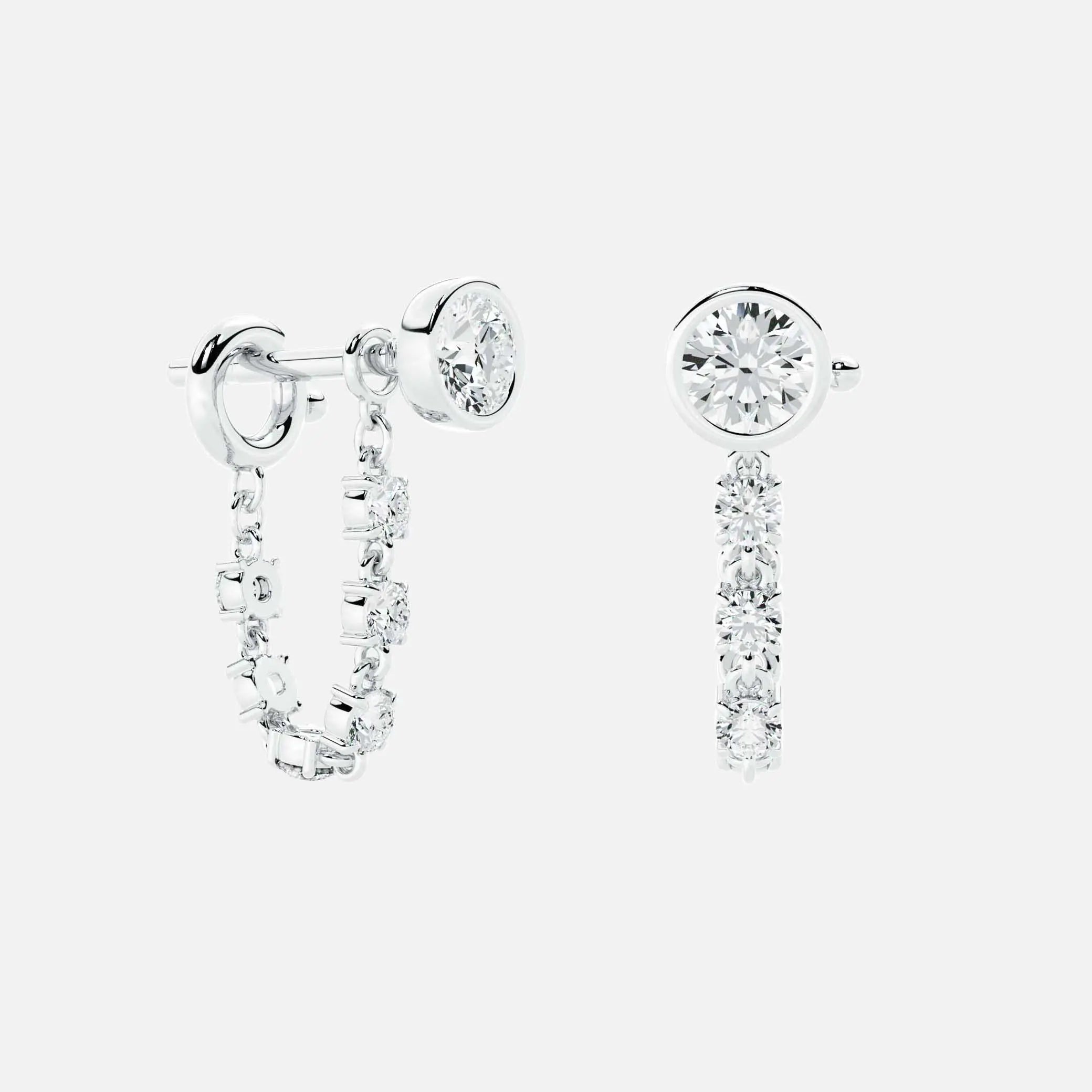 Lab Grown Diamond Mini Diamond Dangle Earring - Round Base in White Gold – View 4 | JAUR