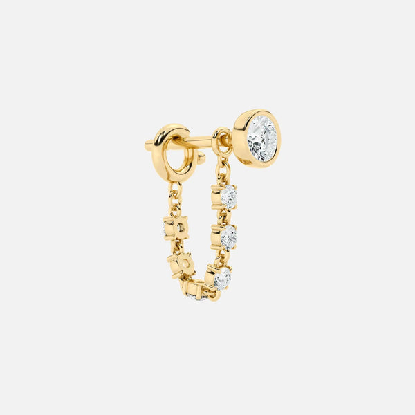 Lab Grown Diamond Mini Diamond Dangle Earring - Round Base in Yellow Gold – Front View | JAUR