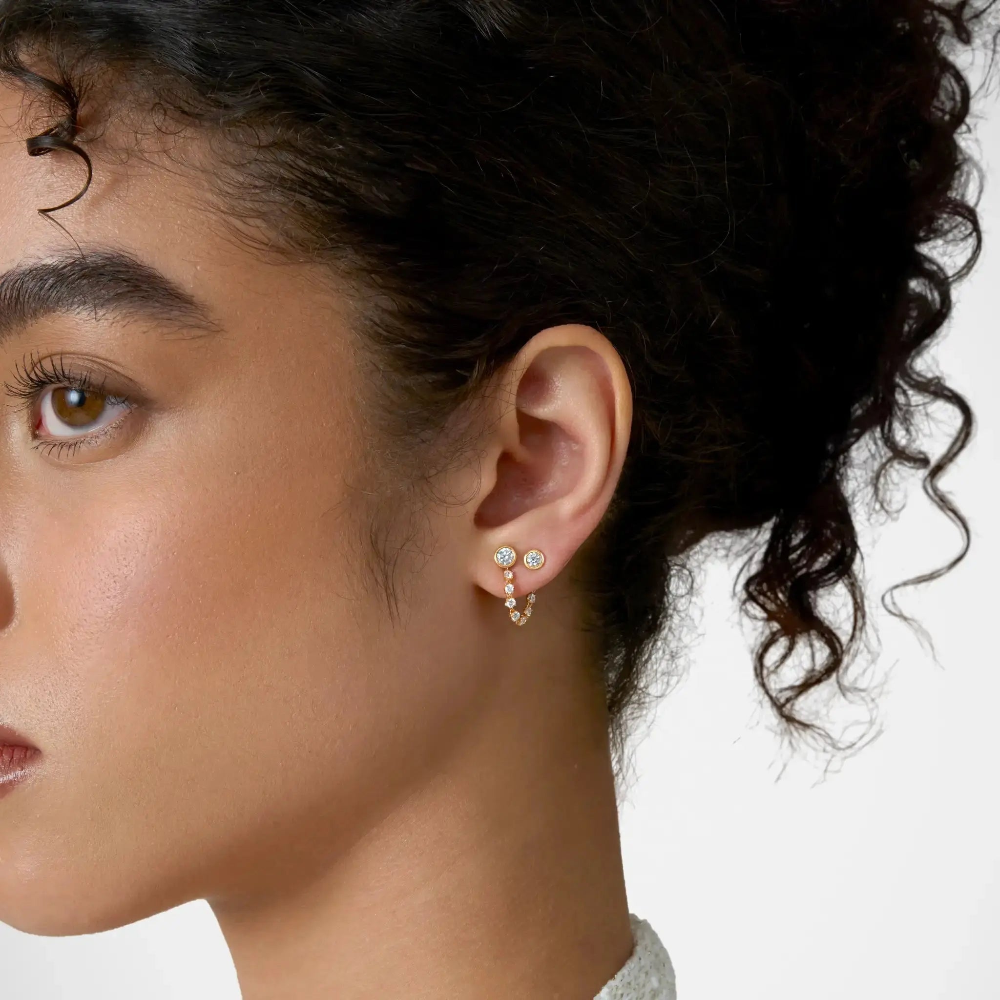 Lab Grown Diamond Mini Diamond Dangle Earring - Round Base in Yellow Gold – Pair View | JAUR