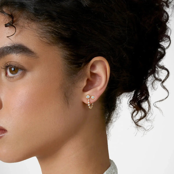 Lab Grown Diamond Mini Diamond Dangle Earring - Round Base in Yellow Gold – Pair View | JAUR