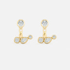 Lab Grown Diamond Multiform 3 Diamond Jacket - Round Base in Yellow Gold – Pair View | JAUR