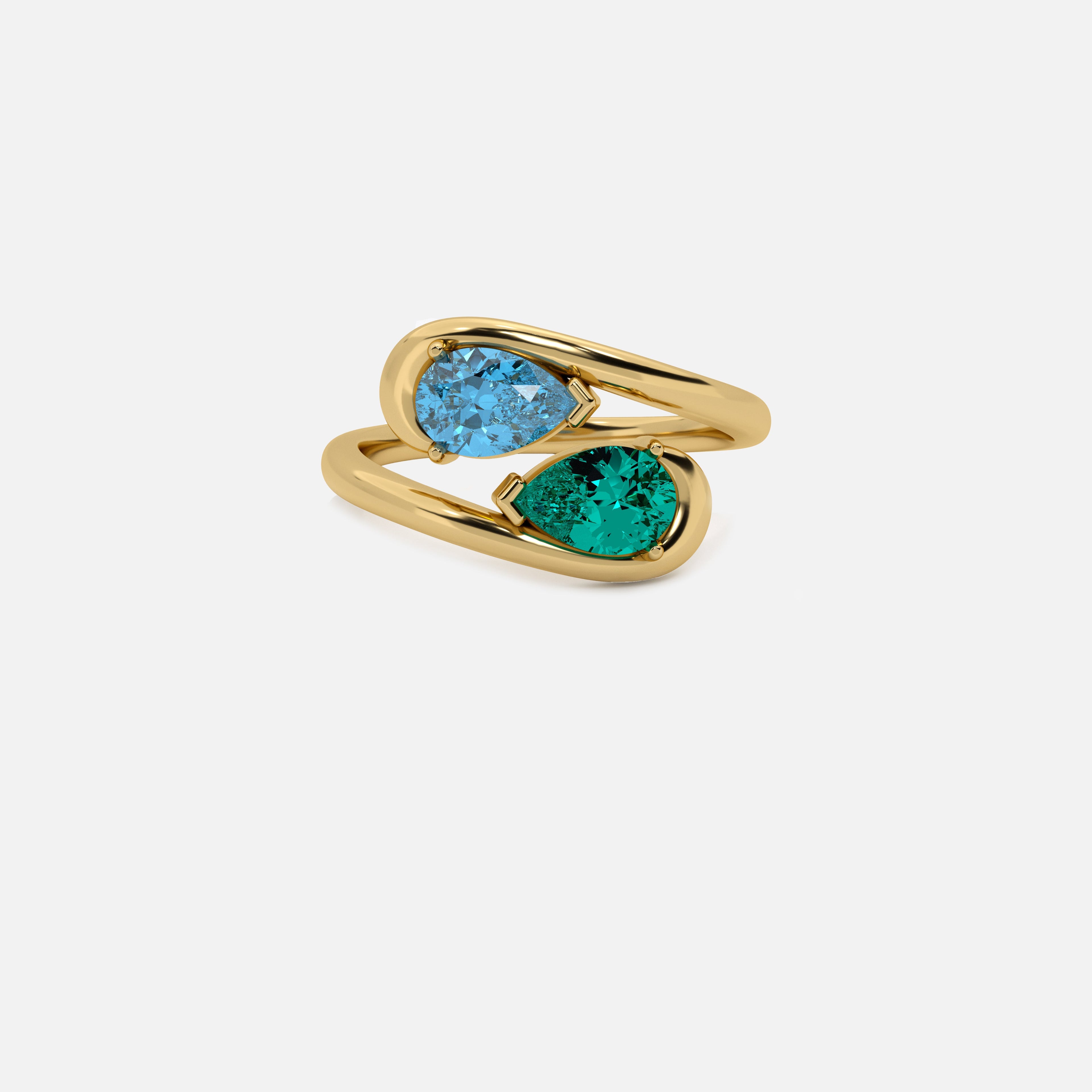 NOOR Blue Diamond and Emerald Ring