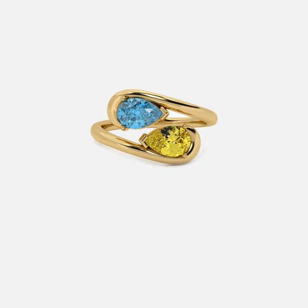 NOOR Blue Diamond and Yellow Diamond Pinky Ring JAUR