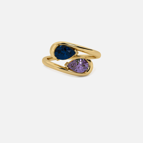 NOOR Blue Sapphire and Amethyst Pinky Ring JAUR