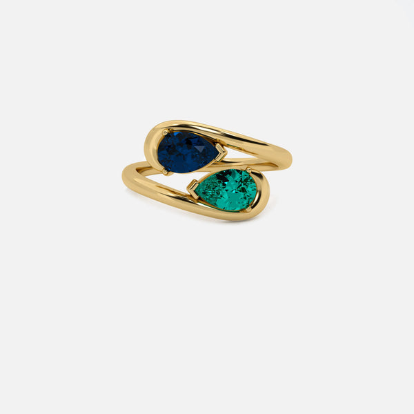 NOOR Blue Sapphire and Emerald Pinky Ring JAUR