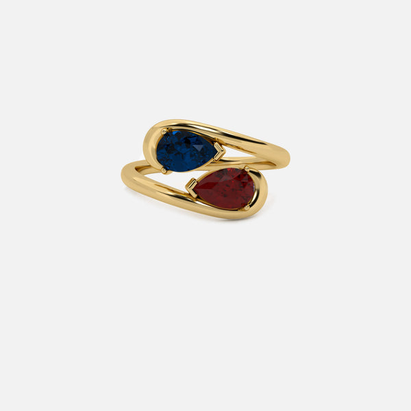 NOOR Blue Sapphire and Red Garnet Pinky Ring JAUR