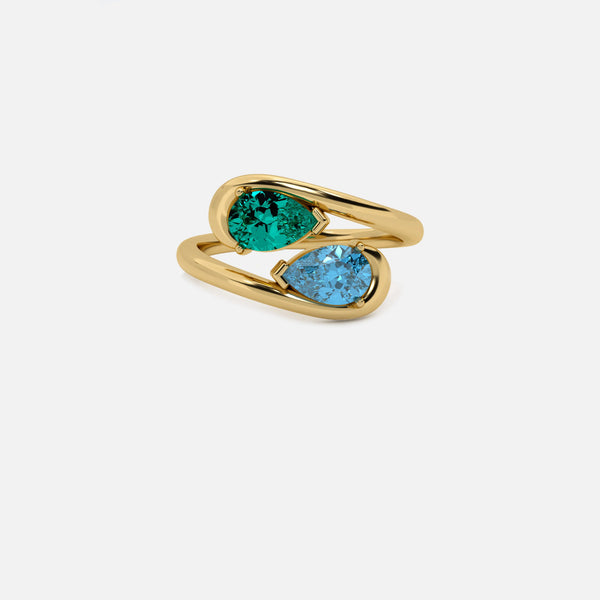 NOOR Emerald and Blue Diamond Pinky Ring JAUR