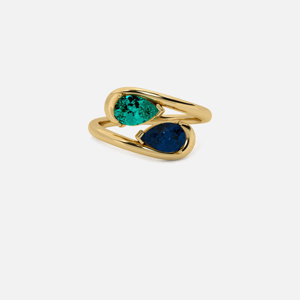 NOOR Emerald and Blue Sapphire Pinky Ring JAUR