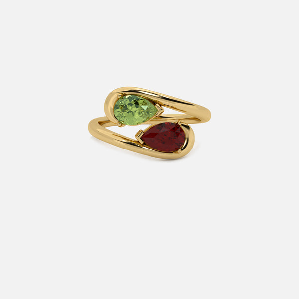 NOOR Green Diamond and Red Garnet Pinky Ring