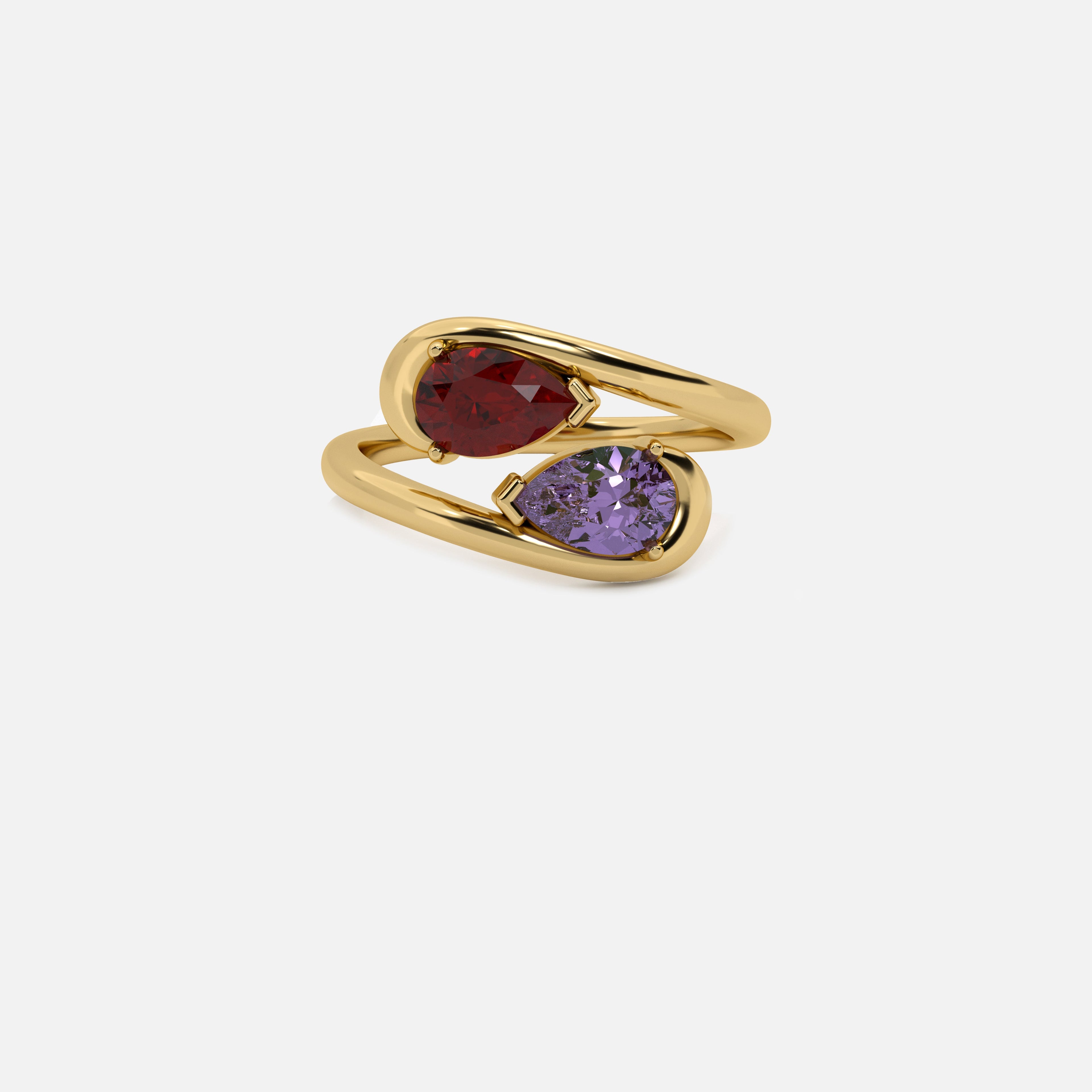 NOOR Red Garnet and Amethyst Pinky Ring JAUR