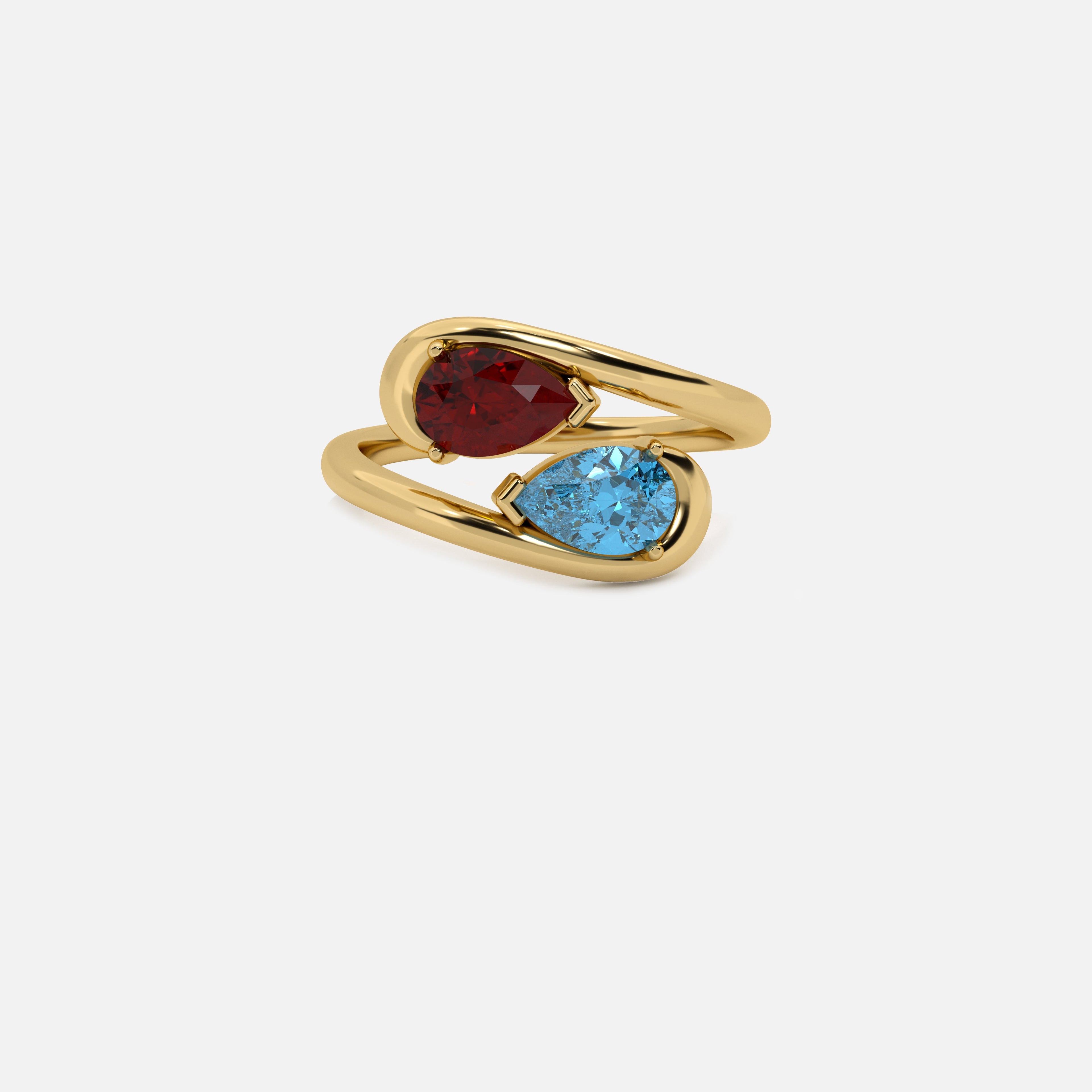 NOOR Red Garnet and Blue Diamond Pinky Ring