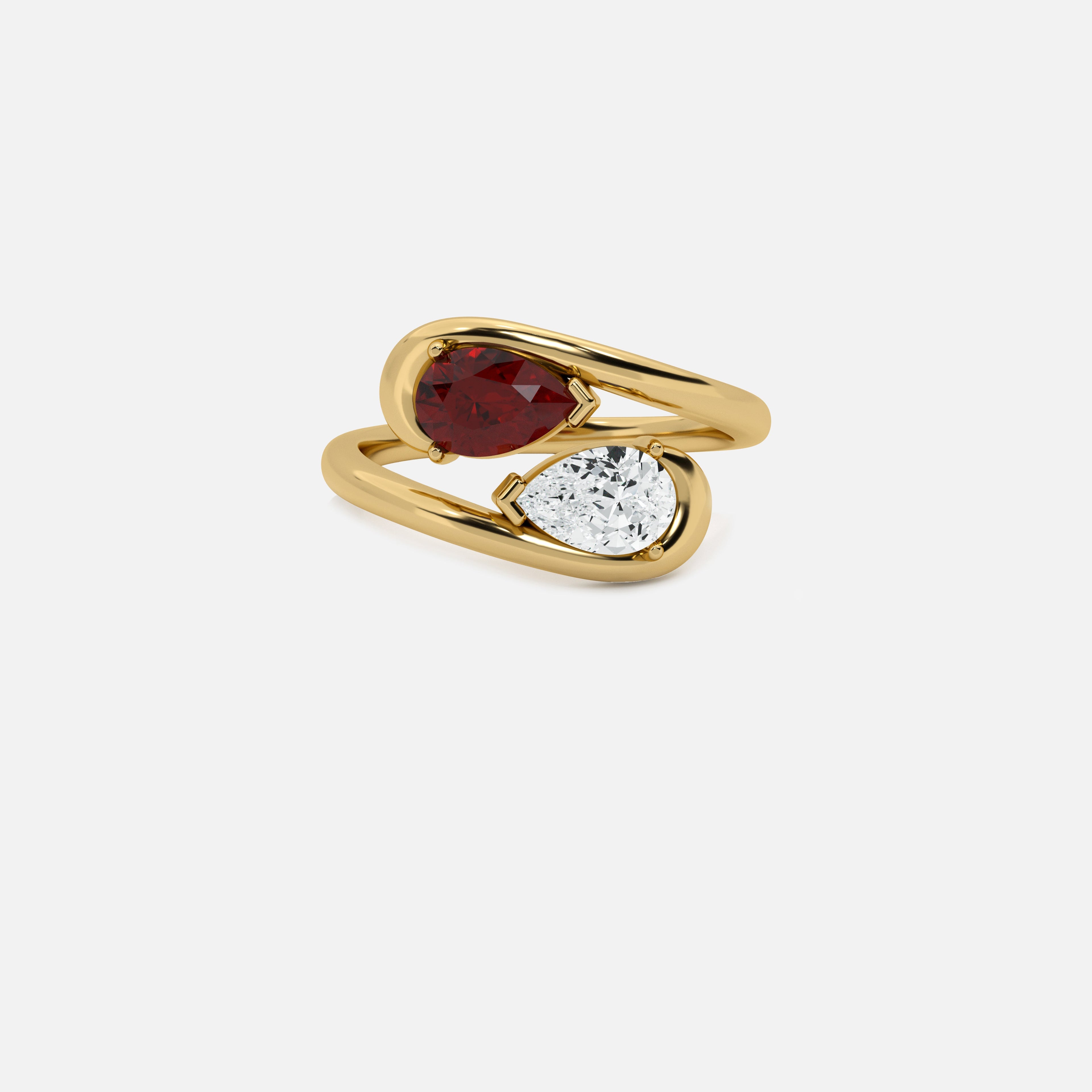 NOOR Red Garnet and White Diamond Pinky Ring JAUR