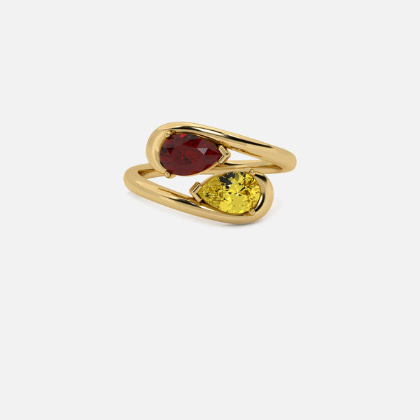 NOOR Red Garnet and Yellow Diamond Pinky Ring JAUR