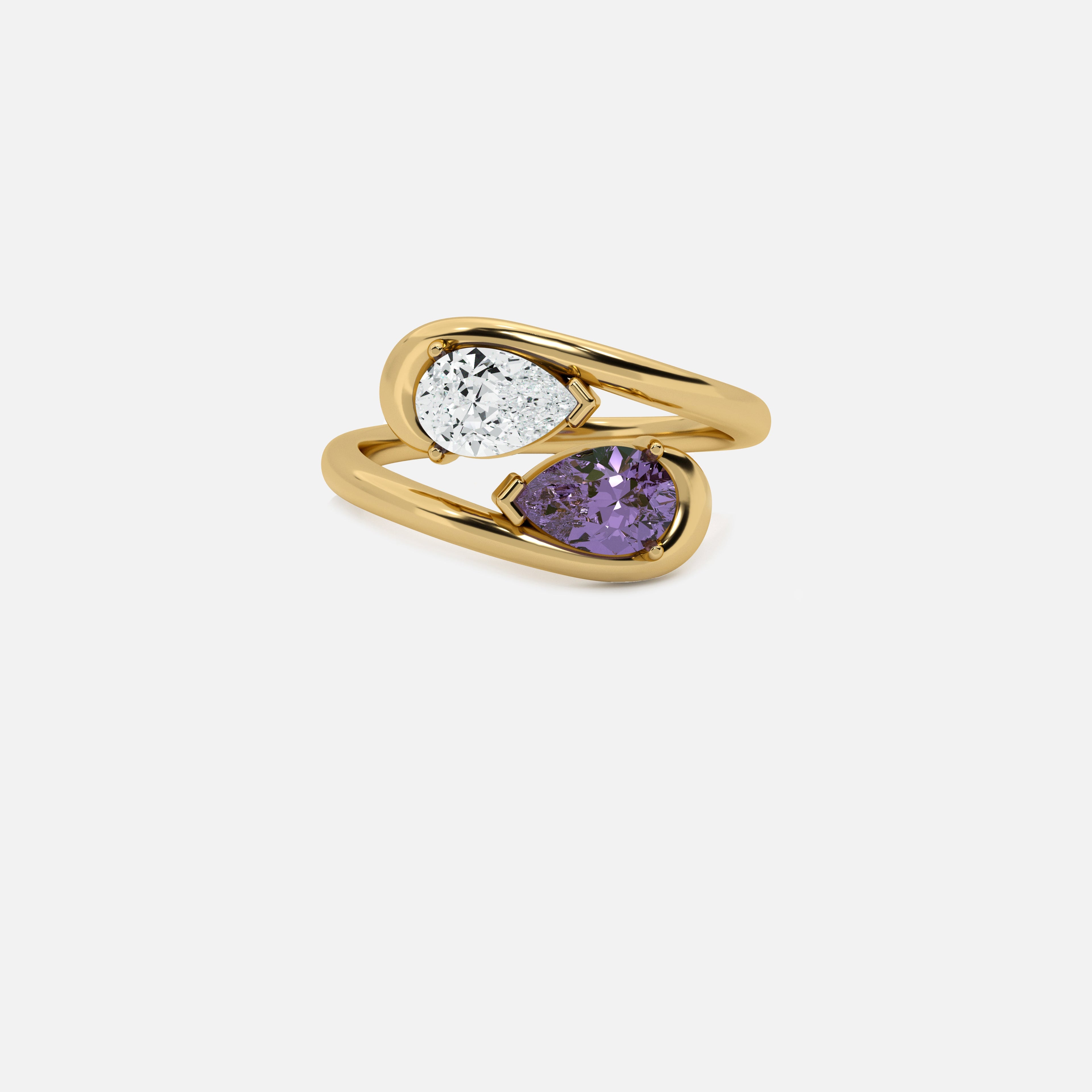 NOOR White Diamond and Amethyst Pinky Ring JAUR