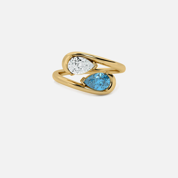 NOOR White Diamond and Blue Diamond Pinky Ring JAUR