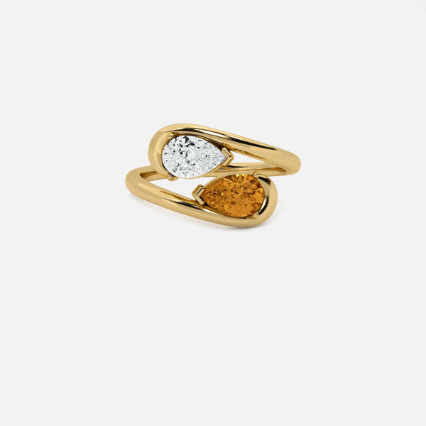 NOOR White Diamond and Citrine Pinky Ring JAUR