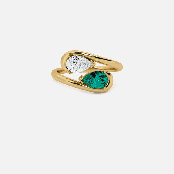 NOOR White Diamond and Emerald Pinky Ring JAUR