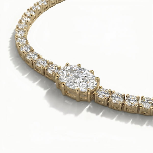 Lab Grown Diamond Oval Diamond Choker Necklace in Yellow Gold – Side View | JAUR