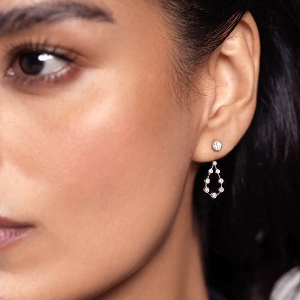 Pear Diamond Drop Earrings - Round Base