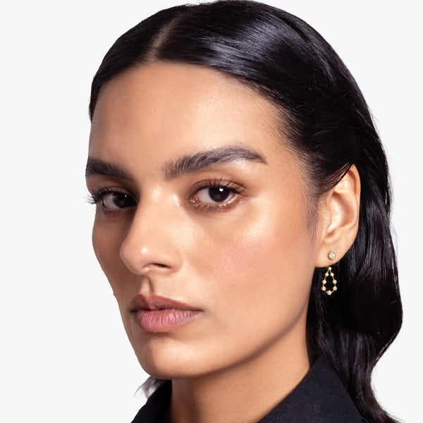 Pear Diamond Drop Earrings - Round Base