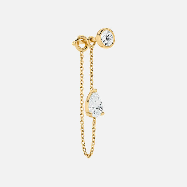 Lab Grown Diamond Pear Diamond Connector Chain - Round Base in Yellow Gold – Front View | JAUR