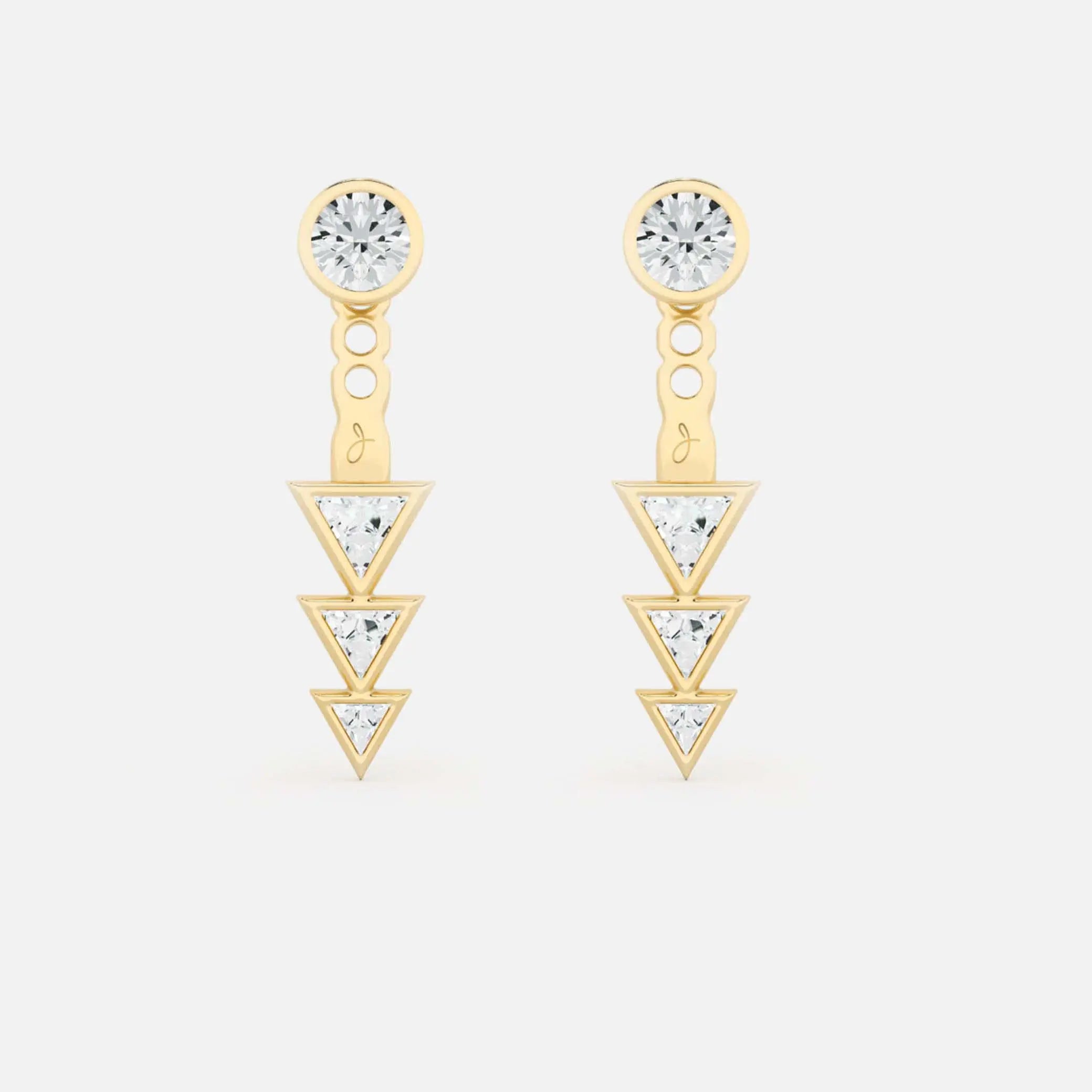 Lab Grown Diamond Reverse Triad Diamond Jacket - Round Base in Yellow Gold – Pair View | JAUR