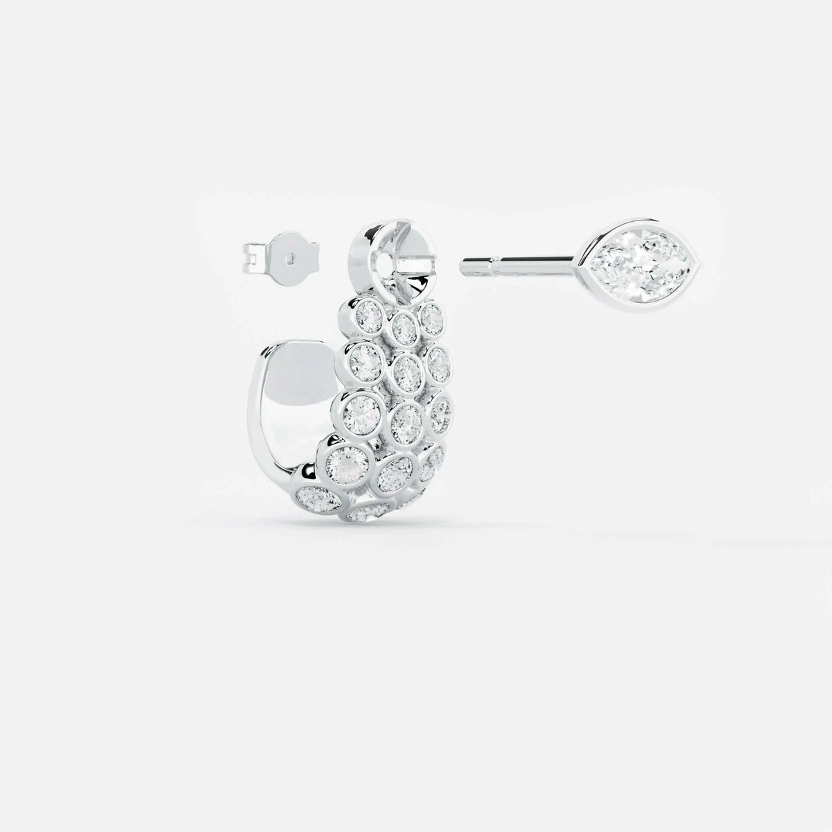 Lab Grown Diamond Round Cluster Hoop - Marquise in White Gold – Pair View | JAUR