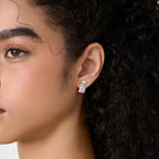 Lab Grown Diamond Round Cluster Hoop - Marquise in White Gold – Pair View | JAUR