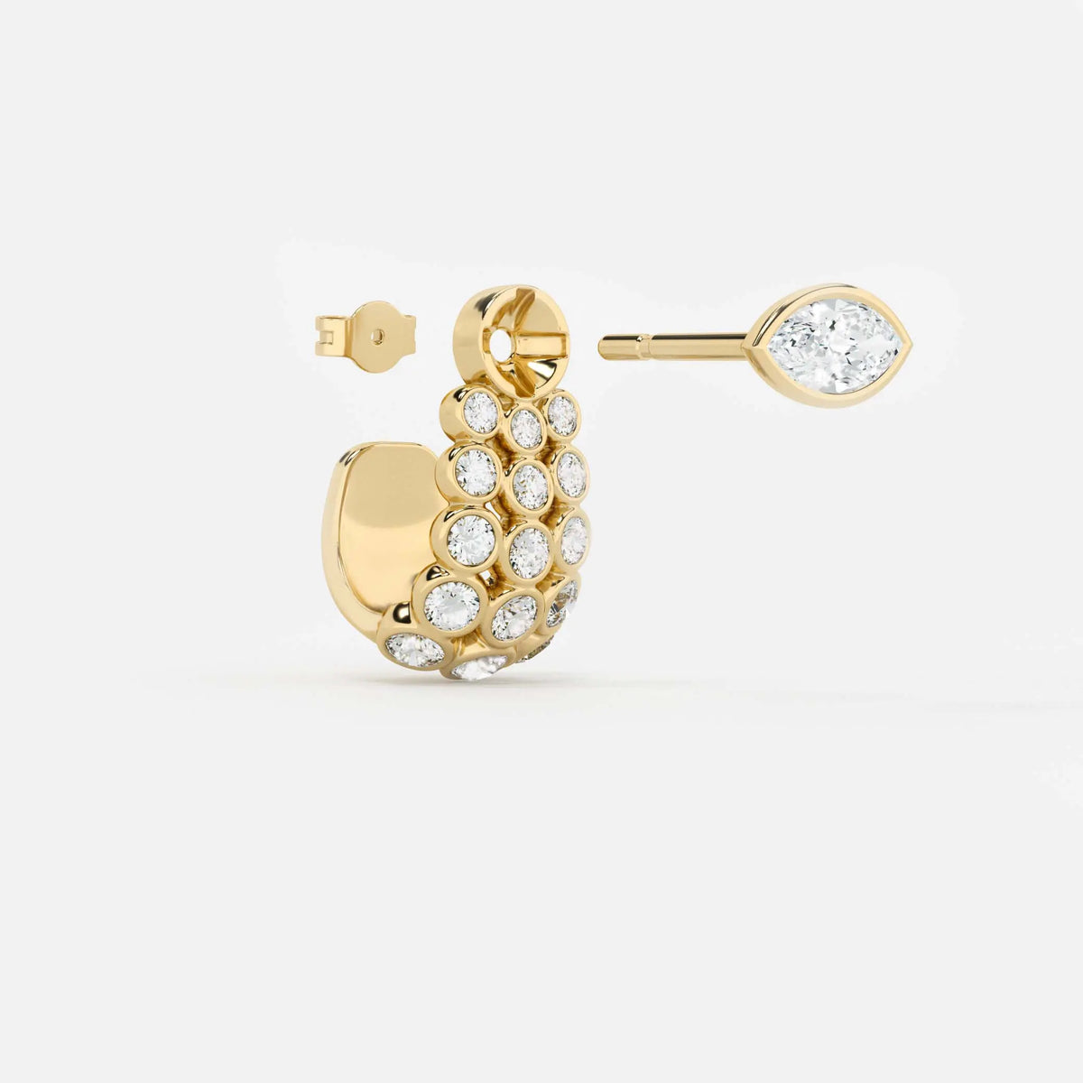 Lab Grown Diamond Round Cluster Hoop - Marquise in Yellow Gold – Pair View | JAUR