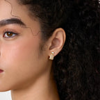 Lab Grown Diamond Round Cluster Hoop - Marquise in Yellow Gold – Pair View | JAUR