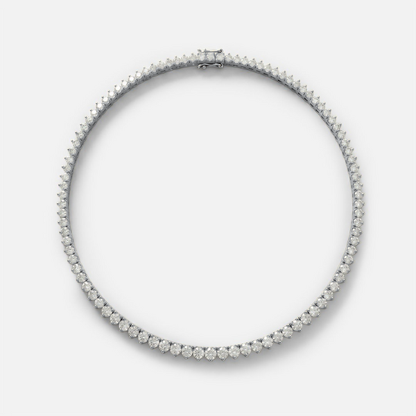 Lab Grown Diamond Round Diamond Graduated Tennis Necklace in White Gold – Front View | JAUR