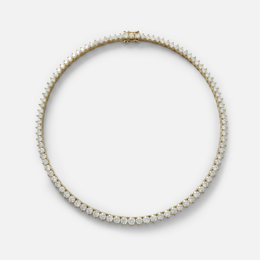 Lab Grown Diamond Round Diamond Graduated Tennis Necklace in Yellow Gold – Front View | JAUR