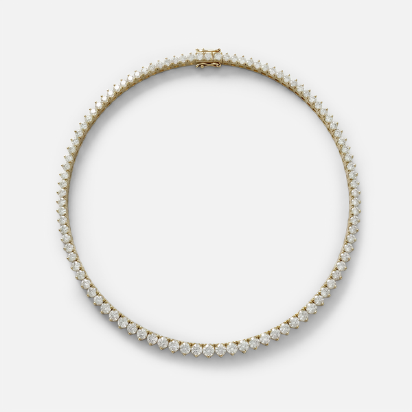 Lab Grown Diamond Round Diamond Graduated Tennis Necklace in Yellow Gold – Front View | JAUR