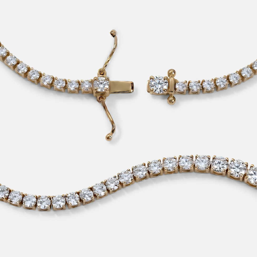 Lab Grown Diamond Round Diamond Graduated Tennis Necklace in Yellow Gold | JAUR