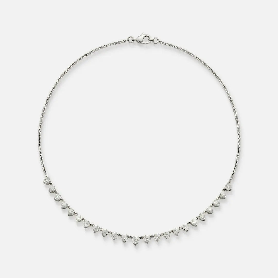 Lab Grown Diamond Round Diamond Row Necklace in White Gold – Front View | JAUR