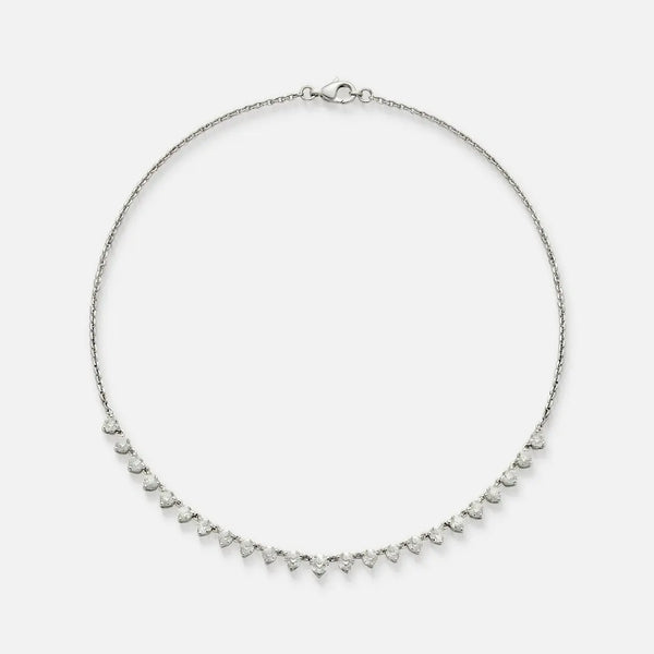 Lab Grown Diamond Round Diamond Row Necklace in White Gold – Front View | JAUR