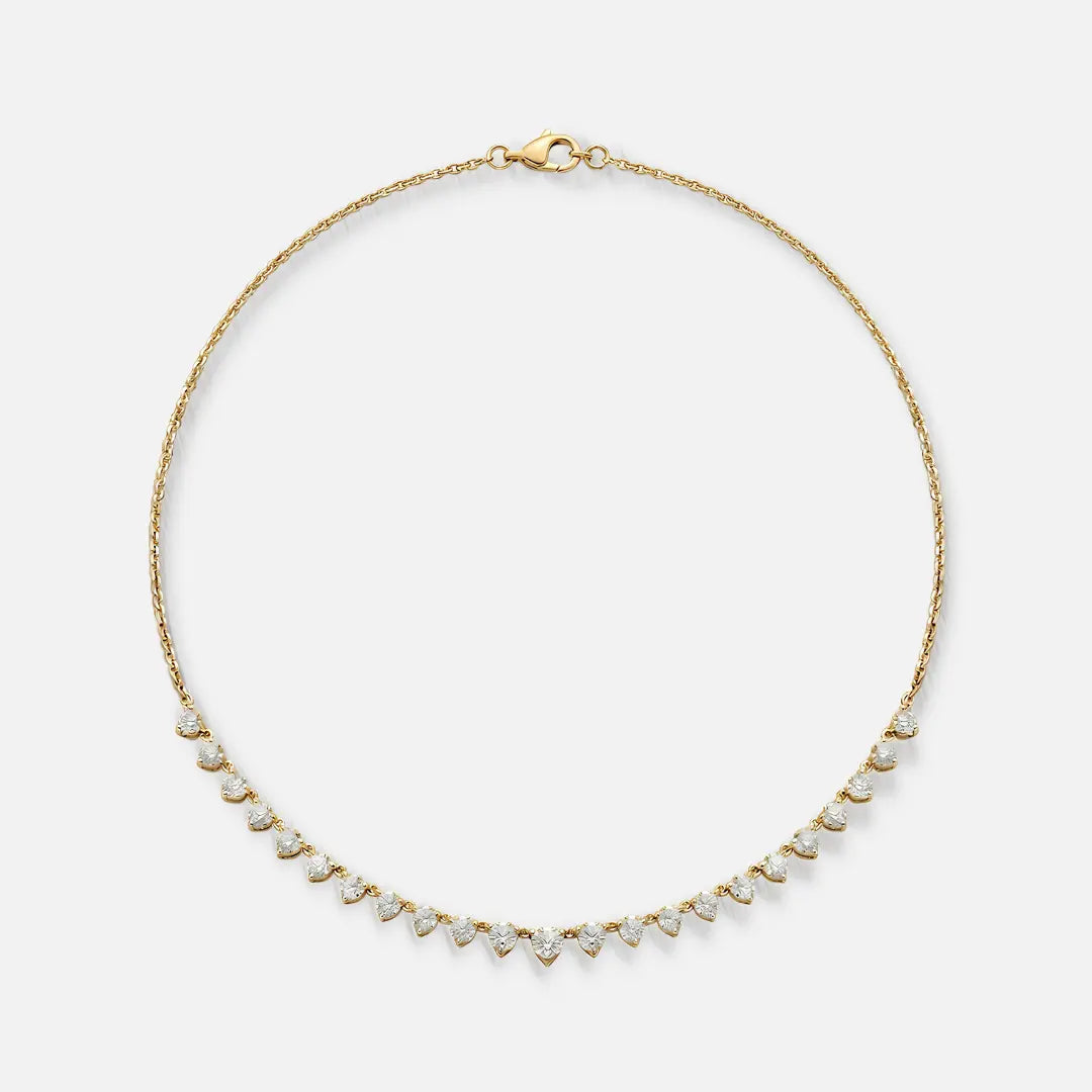 Lab Grown Diamond Round Diamond Row Necklace in Yellow Gold – Front View | JAUR